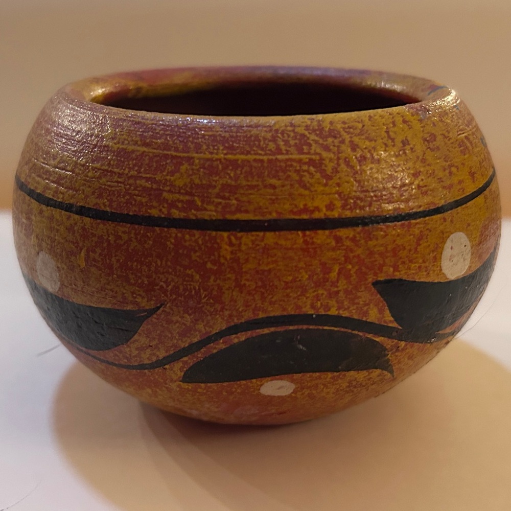 Hand-Painted Small Mexican Pottery Flower Plant Pot Bowl